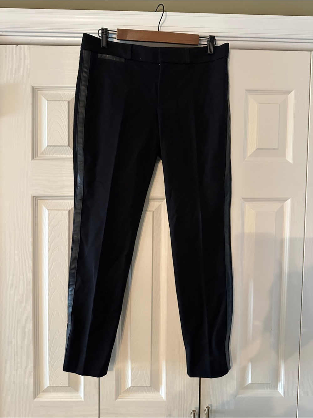 Banana Republic Black Dress Pants with Leather-Look Side Stripe (Sloan fit)